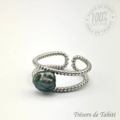 Bague Ajustable Keishi De Tahiti En Argent TT406 -Naturel Boutique bague ajustable keishi de tahiti en argent tt406 2