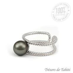 Bague Ajustable Perle De Tahiti Semi Ronde En Argent Tt315