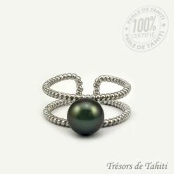 Bague Ajustable Perle De Tahiti Semi Ronde En Argent TT403