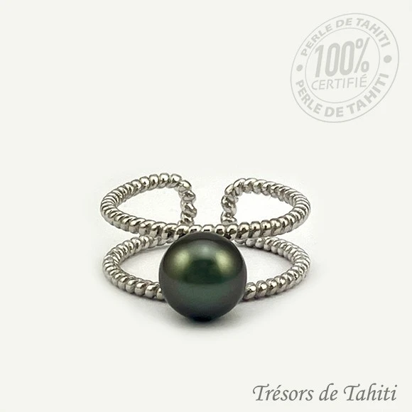 Bague Ajustable Perle De Tahiti Semi Ronde En Argent TT403 3 Bague Ajustable Perle De Tahiti Semi Ronde En Argent TT403