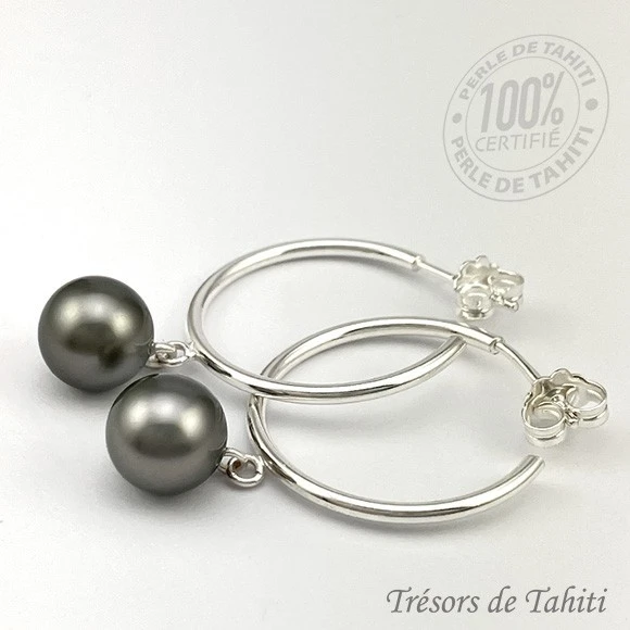 Boucles Creoles Perles De Tahiti Semi Rondes Argent TT366 5 Boucles Creoles Perles De Tahiti Semi Rondes Argent TT366 – Image 3