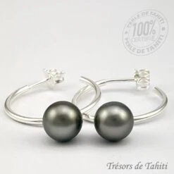 Boucles Creoles Perles De Tahiti Semi Rondes Argent TT366