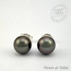 Boucles D'Oreilles Perles De Tahiti Semi Rondes Argent TT386