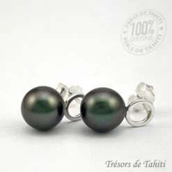 Boucles D'Oreilles Perles De Tahiti Semi Rondes Argent TT392