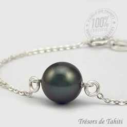 Bracelet Perle De Tahiti Semi Ronde Chaine En Argent TT411