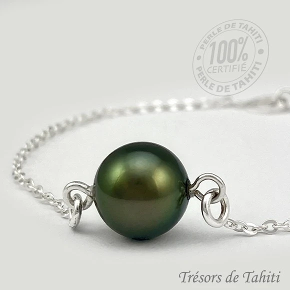 Bracelet Perle De Tahiti Semi Ronde Chaine En Argent TT414 3 Bracelet Perle De Tahiti Semi Ronde Chaine En Argent TT414