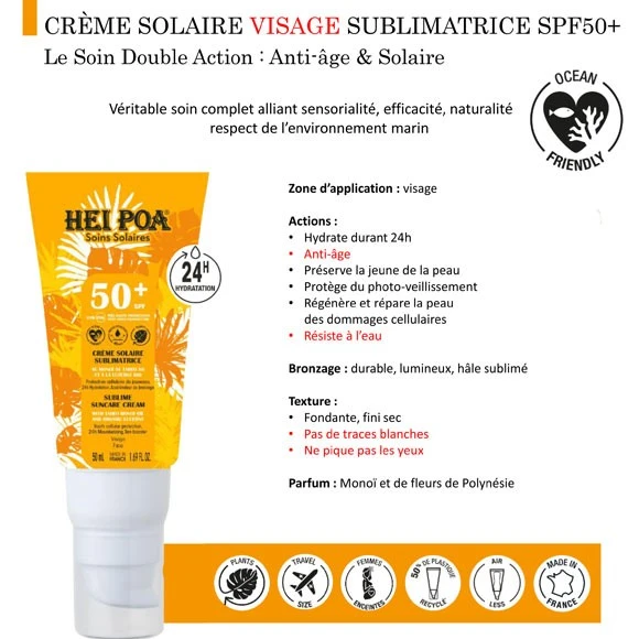 Crème Solaire Sublimatrice Visage 50mL Monoi Hei Poa SPF50+ 5 Crème Solaire Sublimatrice Visage 50mL Monoi Hei Poa SPF50+ – Image 3