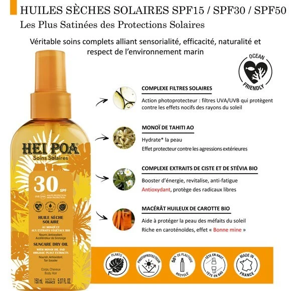 Huile Seche Solaire 150mL Monoi Hei Poa SPF30 5 Huile Seche Solaire 150mL Monoi Hei Poa SPF30 – Image 3