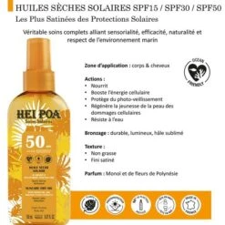 Huile Seche Solaire 150mL Monoi Hei Poa SPF50 -Naturel Boutique huile seche solaire monoi 150ml hei poa spf50 2