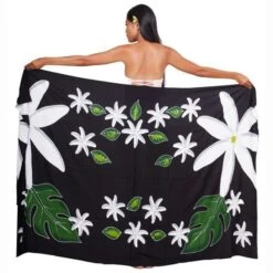 Pareo Bali Art Fait Main Fleurs De Tiare Tahiti 8340