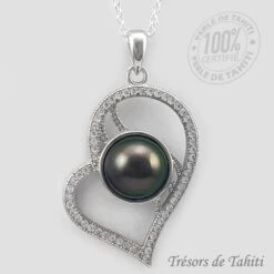 Pendentif Coeur De Perle De Tahiti Chaine Argent TT423