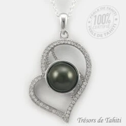 Pendentif Coeur De Perle De Tahiti Chaine Argent TT426
