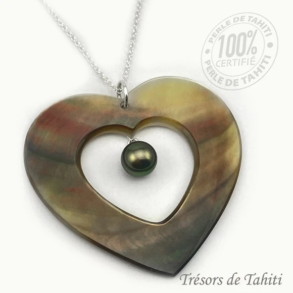 Pendentif Grand Coeur De Perle De Tahiti Chaine Argent TT420 4 Pendentif Grand Coeur De Perle De Tahiti Chaine Argent TT420 – Image 2