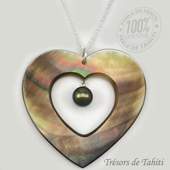 Pendentif Grand Coeur De Perle De Tahiti Chaine Argent TT420 3 Pendentif Grand Coeur De Perle De Tahiti Chaine Argent TT420