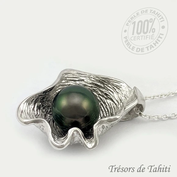 Pendentif Perle De Tahiti Coquillage Chaine Argent TT383 4 Pendentif Perle De Tahiti Coquillage Chaine Argent TT383 – Image 2