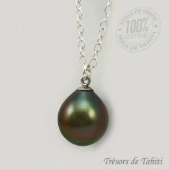 Pendentif Perle De Tahiti Goutte Chaine Argent TT412