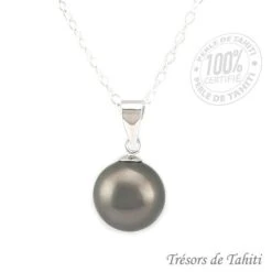 Pendentif Perle De Tahiti Semi Ronde Chaine Argent Tt179