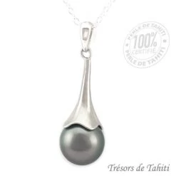 Pendentif Perle De Tahiti Semi Ronde Chaine Argent Tt181