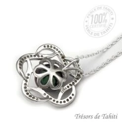 Pendentif Perle De Tahiti Fleur Chaine Argent TT379 -Naturel Boutique pendentif perle de tahiti semi ronde chaine argent tt379 2