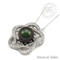 Pendentif Perle De Tahiti Fleur Chaine Argent TT379