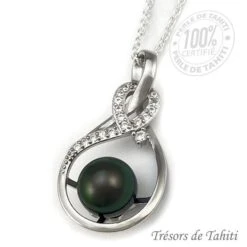 Pendentif Perle De Tahiti Semi Ronde Chaine Argent TT380