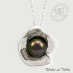Pendentif Perle De Tahiti Fleur Chaine Argent TT381 -Naturel Boutique pendentif perle de tahiti semi ronde chaine argent tt381 3