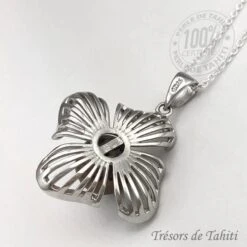 Pendentif Perle De Tahiti Fleur Chaine Argent TT382 -Naturel Boutique pendentif perle de tahiti semi ronde chaine argent tt382 2