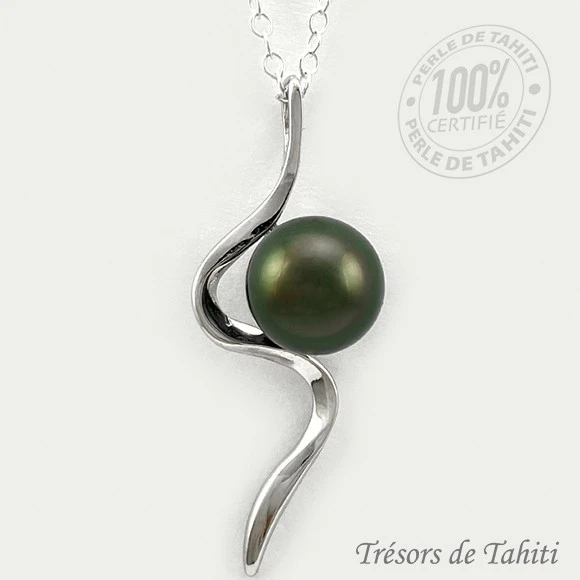 Pendentif Perle De Tahiti Semi Ronde Chaine Argent TT398 3 Pendentif Perle De Tahiti Semi Ronde Chaine Argent TT398