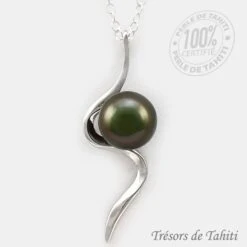Pendentif Perle De Tahiti Semi Ronde Chaine Argent TT399