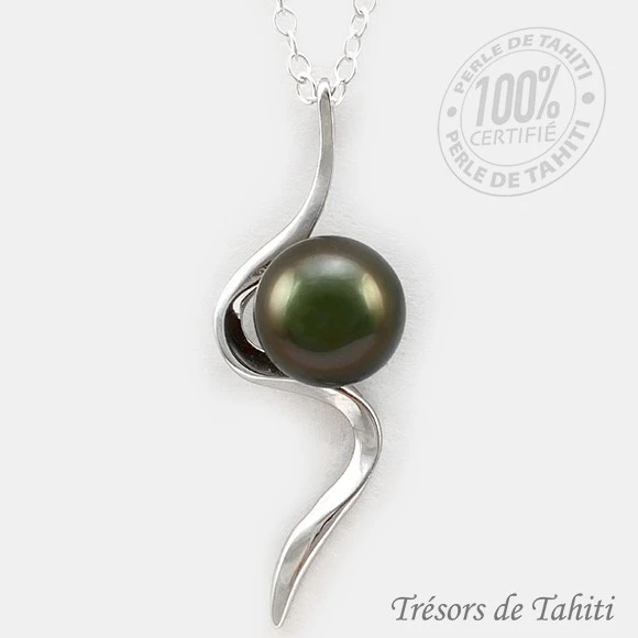 Pendentif Perle De Tahiti Semi Ronde Chaine Argent TT399 3 Pendentif Perle De Tahiti Semi Ronde Chaine Argent TT399