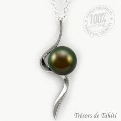 Pendentif Perle De Tahiti Semi Ronde Chaine Argent TT401