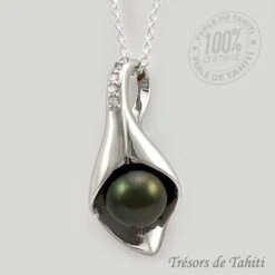 Pendentif Perle De Tahiti Semi Ronde Chaine Argent TT422