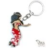 Porte Cles Bois Varua Pacific Danseuse Pareo Rouge Pc4