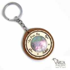 Porte Cles Bois Varua Pacific Nacre Hibiscus Tahiti Pc11
