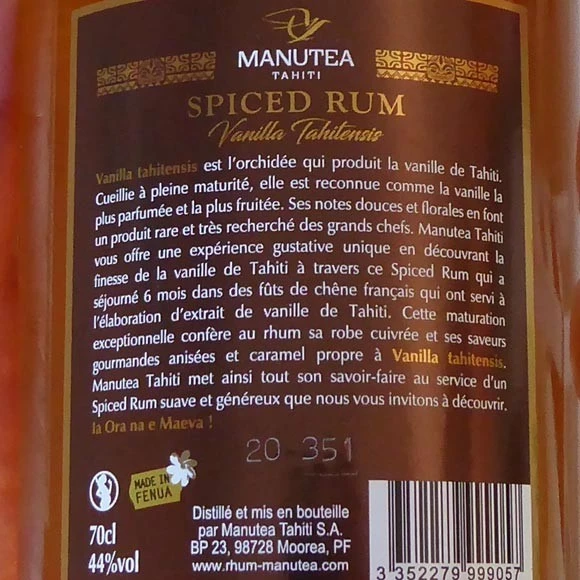 Rhum Vanille De Tahiti 44 Manutea Tahiti 70cl 4 Rhum Vanille De Tahiti 44 Manutea Tahiti 70cl – Image 2